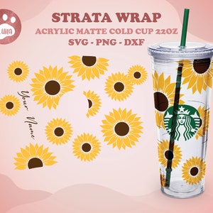 Svg de gobelet tournesol, emballage de gobelet, personnalisé, gobelet à double paroi en acrylique 24 oz. dxf, png, fichier svg pour Cricut, fichier numérique