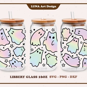 Сute ghost cat SVG, Libbey Glass SVG, Halloween svg, Boo svg, Full wrap for Libbey Glass 16oz. dxf, png, svg file for Circut, digital file