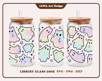 Uroczy duch kota SVG, Libbey Glass SVG, Halloween SVG, Boo SVG, Pełne opakowanie Libbey Glass 16oz. dxf, png, plik SVG dla Circut, plik cyfrowy