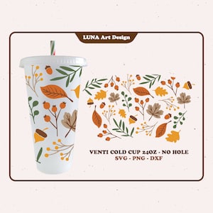 Fall cold cup SVG-No Hole, cold cup warp, Autumn SVG, full wrap for Venti cold cup 24oz. dxf, png, svg file for Circut, digital file