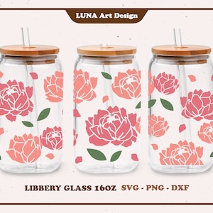 Peony Flower Libbey Glass Wrap SVG: 16oz Can Glass Design (Digital File)