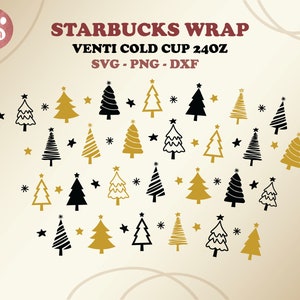 Christmas Trees cold cup svg, cup wrap-No hole, Winter svg, full wrap for Venti cold cup 24oz. dxf, png, svg file for Circut, digital file