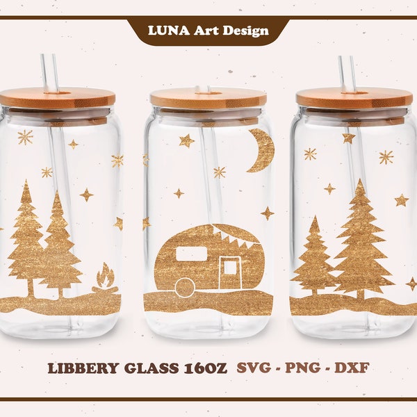 Camping Can Glass SVG, Libbey Glass SVG, Camping, Campers svg, Full wrap for Libbey Glass 16oz dxf, png, svg file for Circut, digital file