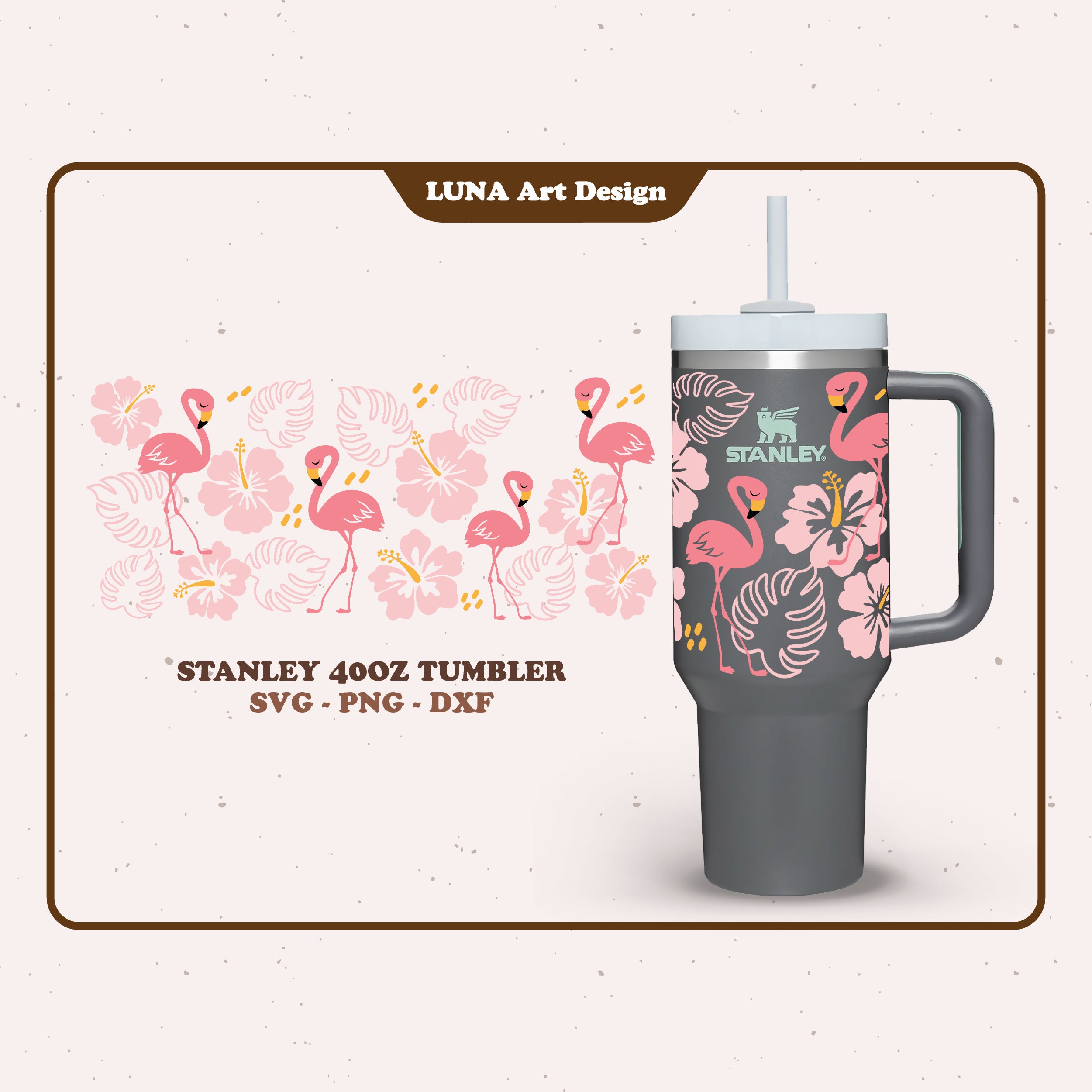 40 Oz Stanley Tiger Lily Tumbler Engraved With Hibiscus Flowers. 