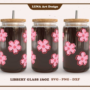 Sakura Libbey Glass kan SVG, kersenbloesemglas kan SVG, volledige wrap voor Libbey Glass 16oz. dxf-, png-, svg-bestand voor Circut, digitaal bestand