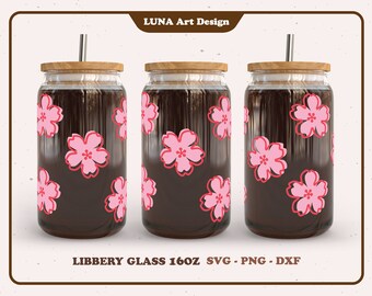 Sakura Libbey Glass Can SVG, Kirschblüten Glasdose SVG, Full Wrap für Libbey Glass 16oz. dxf, png, svg Datei für Circut, digitale Datei