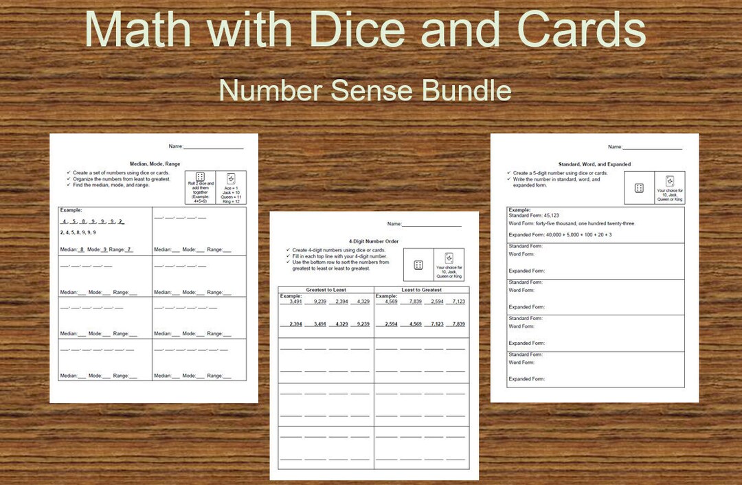Math With Dice and Cards Number Sense Bundle - Etsy