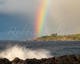 Rainbow at Makaluapuna Point - Vertical, Maui