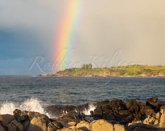 Rainbow at Makaluapuna Point - Horizontal, Maui