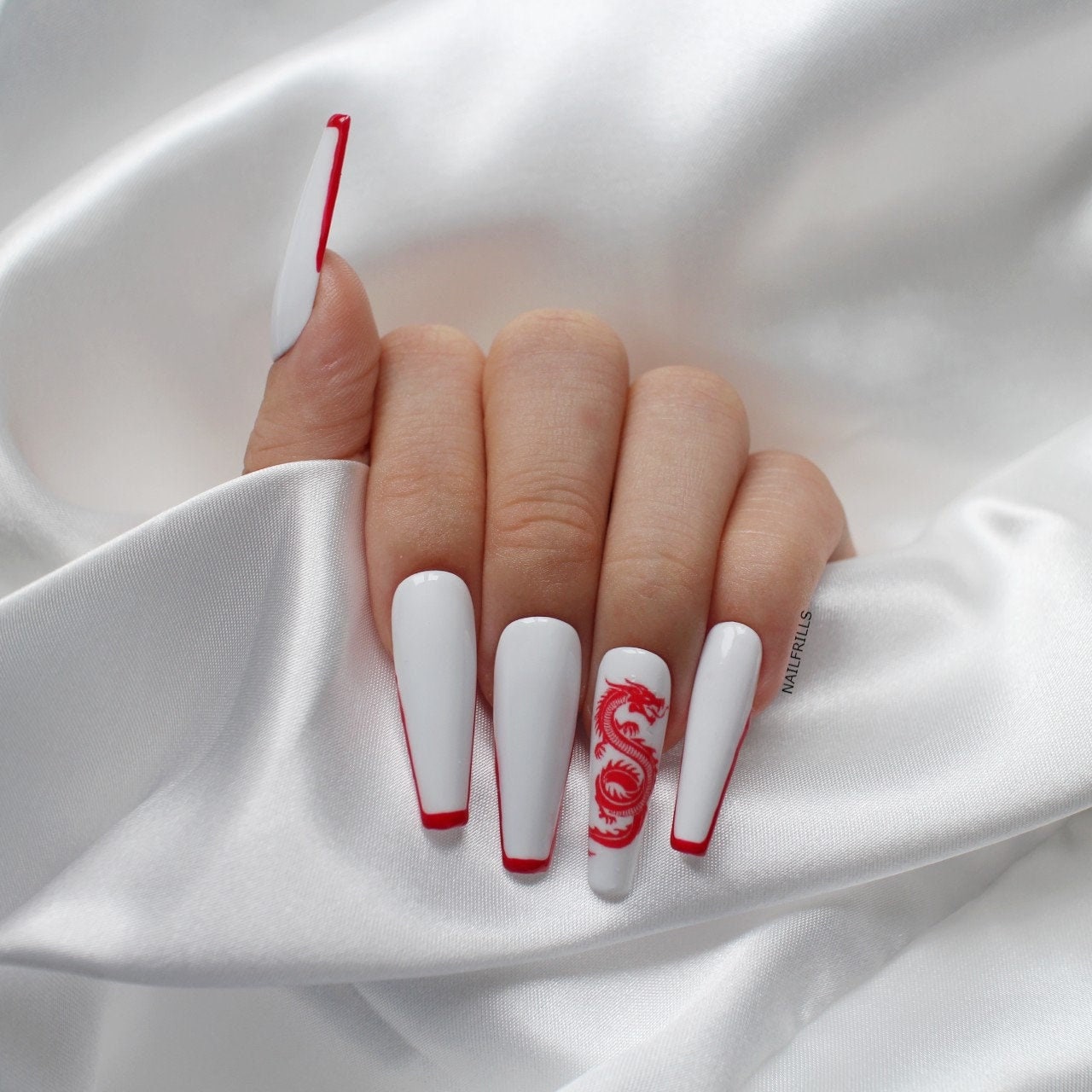 Red/black and White Dragon Nails Mushu press on Nails Set - Etsy Finland
