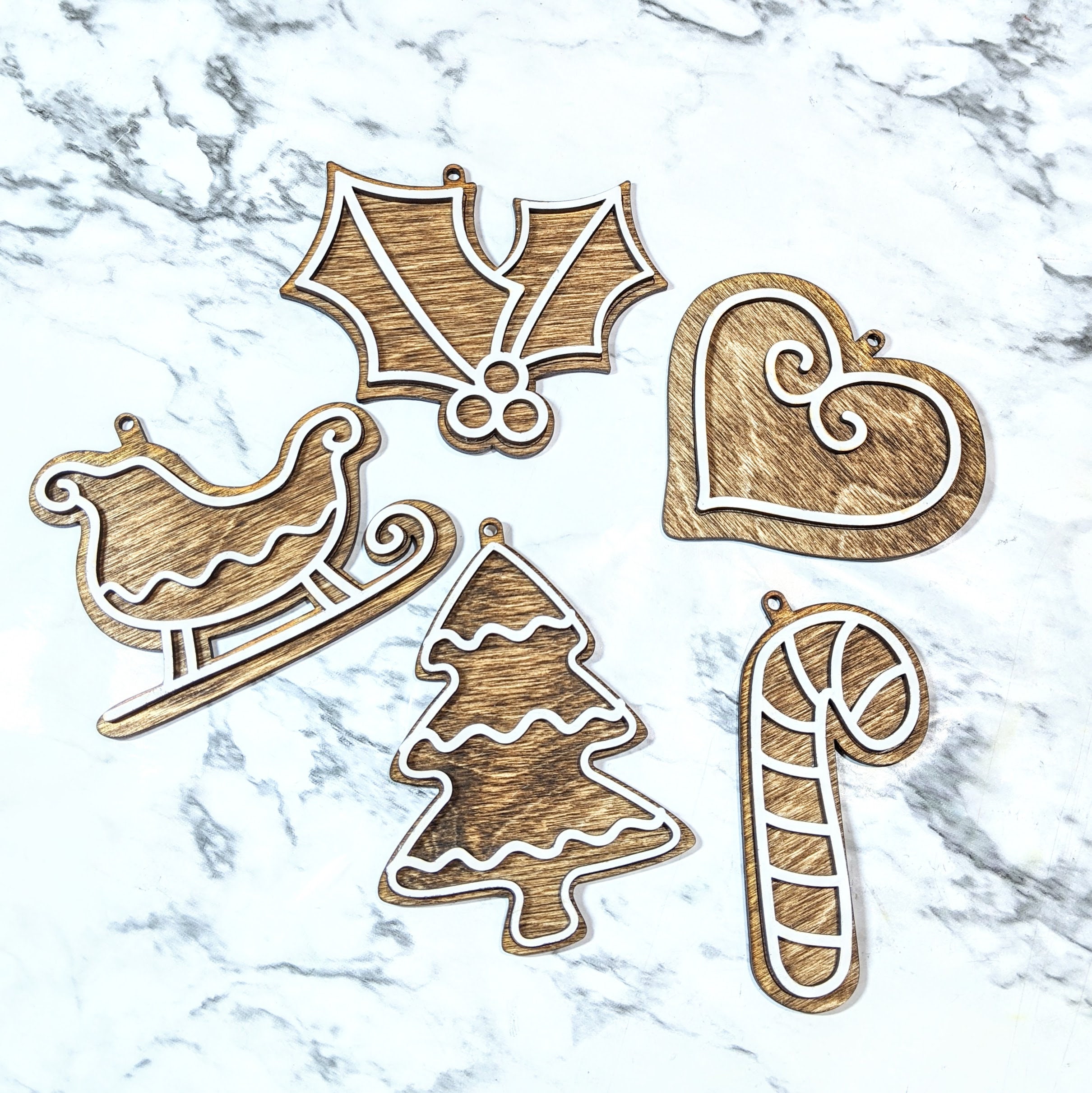 Conjunto de ornamentos de madera de pan de jengibre adorno de | Etsy