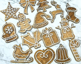 Ensemble d’ornement en bois de pain d’épice, ornement de Noël, décoration d’arbre de Noël, cadeau de Noël, décorations de cadeau