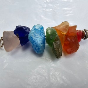 Hand made stunning rainbow sea tumbled glass chakra charm pendant. image 6