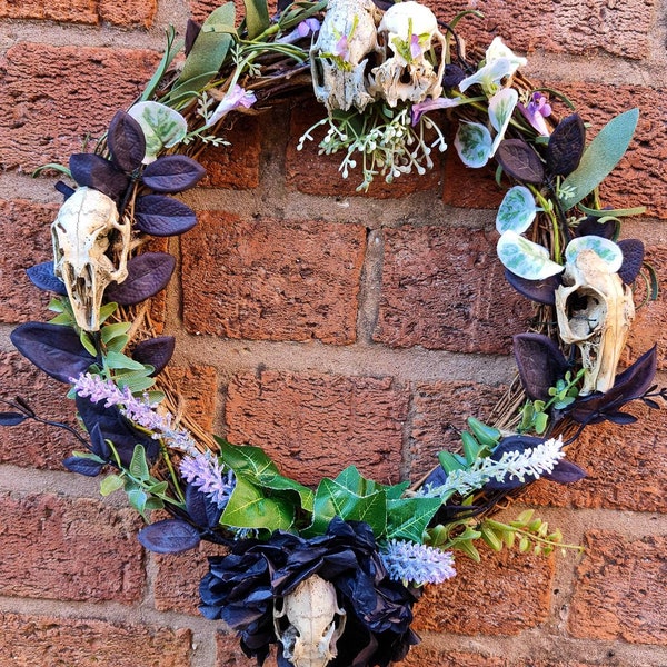 Handmade ethically sourced REAL skull wreath. Holidays/Yule Christmas decor/gift Goth Witchcraft Pagan Wiccan home ware, taxidermy.