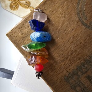 Hand made stunning rainbow sea tumbled glass chakra charm pendant. image 4