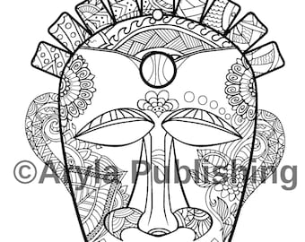 Africa Mask coloring page printable colouring page Adult color sheet instant download