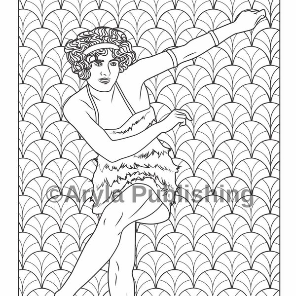 1920's Dancer Flapper Girl coloring page printable colouring page Adult color sheet instant download