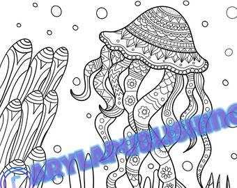 Jellyfish coloring page printable colouring page Adult color sheet instant digital download PDF