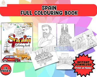 Spain Colouring Book printable coloring page Adult instant download