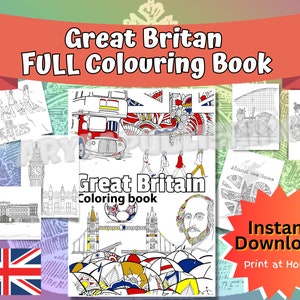Great Britain Colouring Book printable coloring page Adult instant download