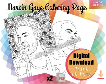 Marvin Gaye kleurplaat afdrukbare kleurplaat Volwassen kleurenblad direct downloaden x4