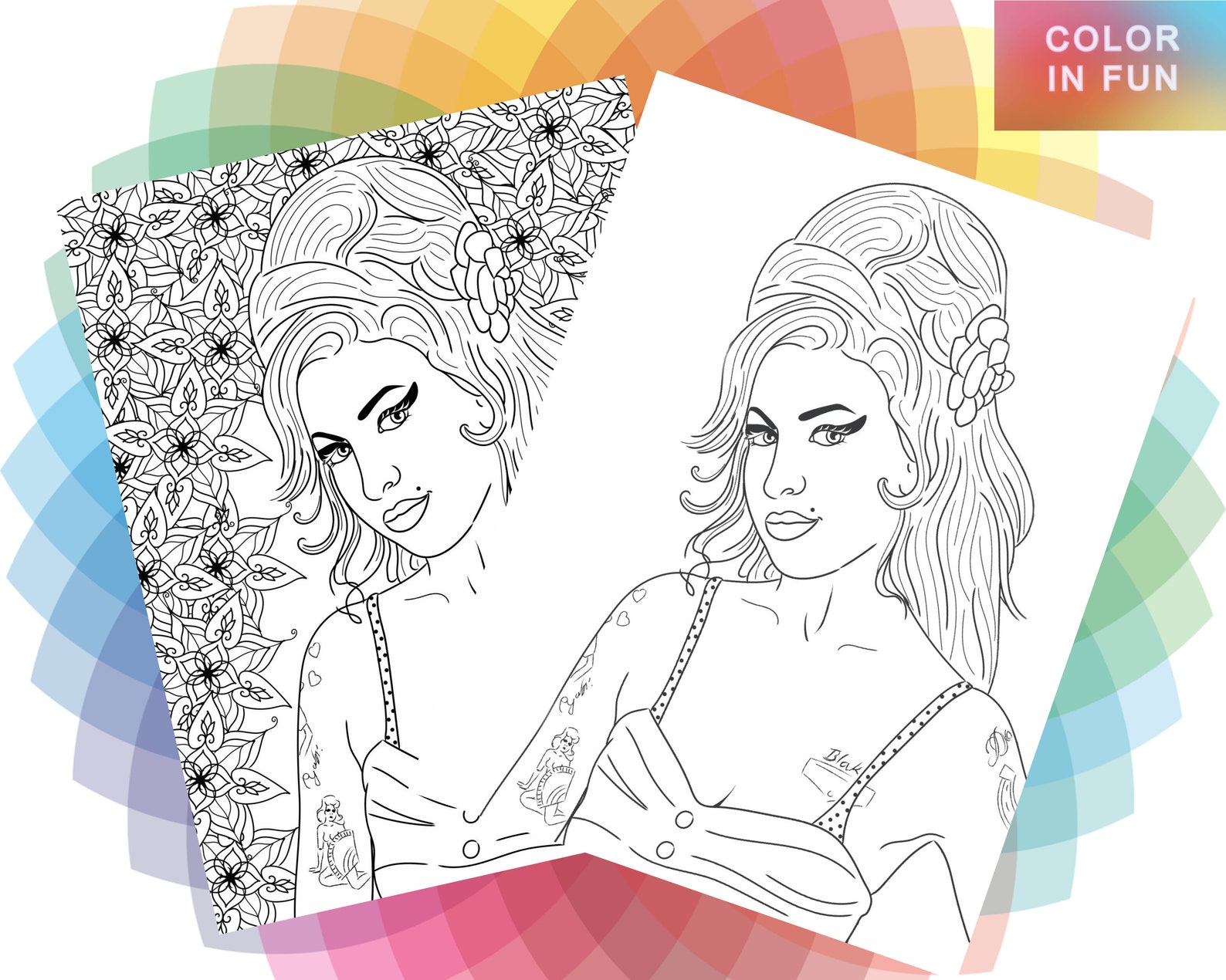 Amy Winehouse Coloring Page Printable Colouring Page Adult Color Sheet