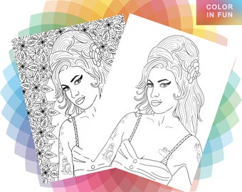 Amy Winehouse coloring page printable colouring page Adult color sheet instant download x2