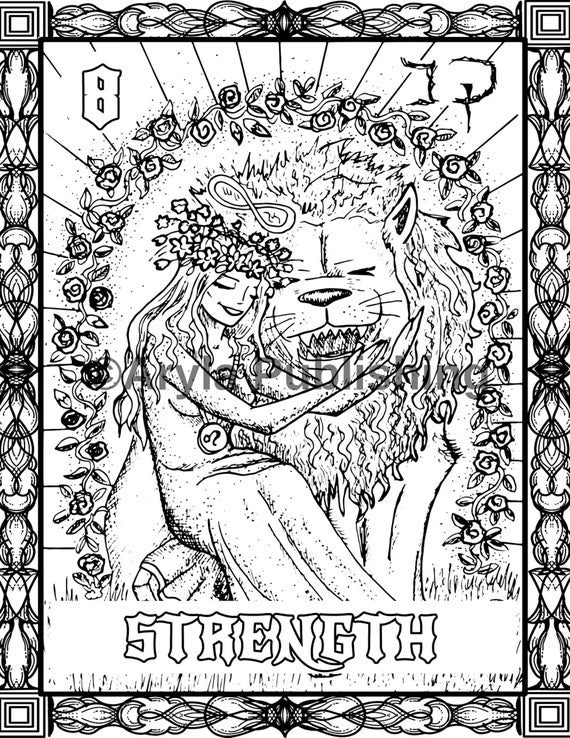 tarot strength card coloring page printable colouring page