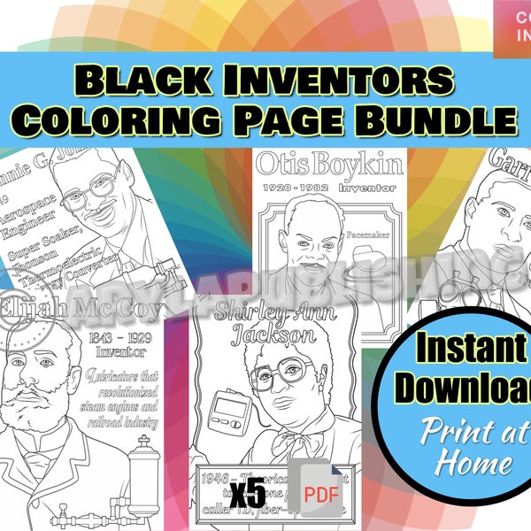 Black Inventors coloring page printable colouring page Adult color sheet instant download x5 Black history Month