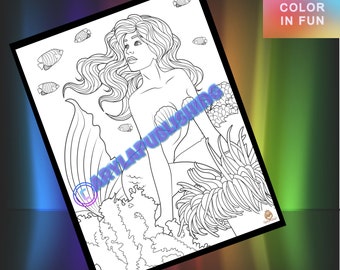 Mermaid coloring page printable colouring page Adult color sheet instant download