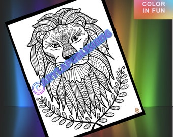 Lion coloring page printable colouring page Adult color sheet instant download