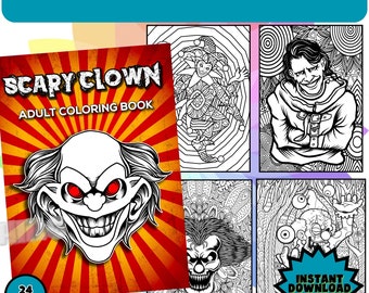Scary Clowns Coloring Book printable colouring page Adult instant download