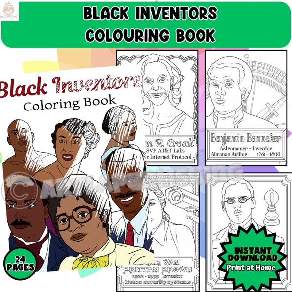 Black Inventors coloring book printable colouring pages Adult color sheet instant download Black history Month