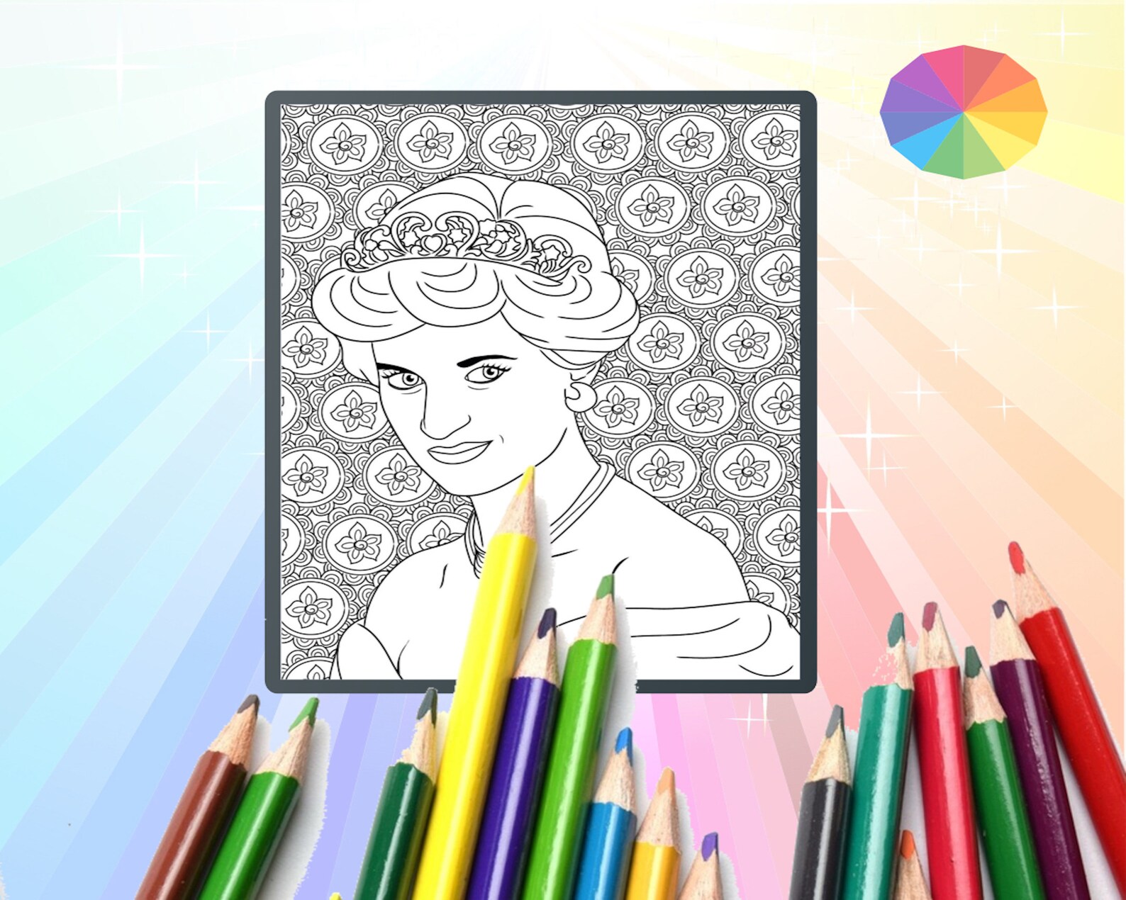 Princess Diana Coloring Page Printable Colouring Page Adult Color Sheet