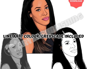Aaliyah Tribute-illustraties – R&B Princess SVG, PNG, JPG (digitale download)
