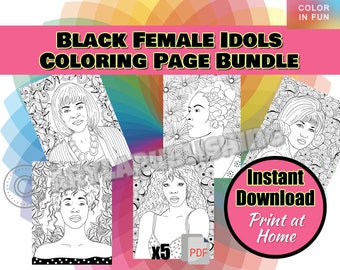 Páginas para colorear de ídolos femeninos negros, set de 5 (descarga digital)