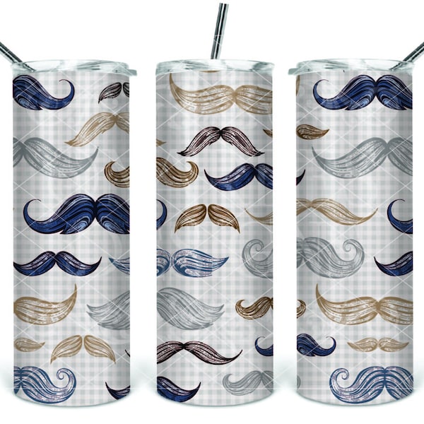 Mustache Tumbler Wrap 20oz STR - Printable - JPG PNG, Sublimation Design, Digital Download