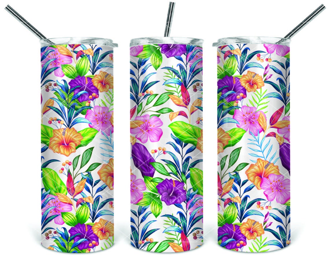 Tropical Flowers Tumbler Wrap 20oz STR Printable JPG PNG Etsy