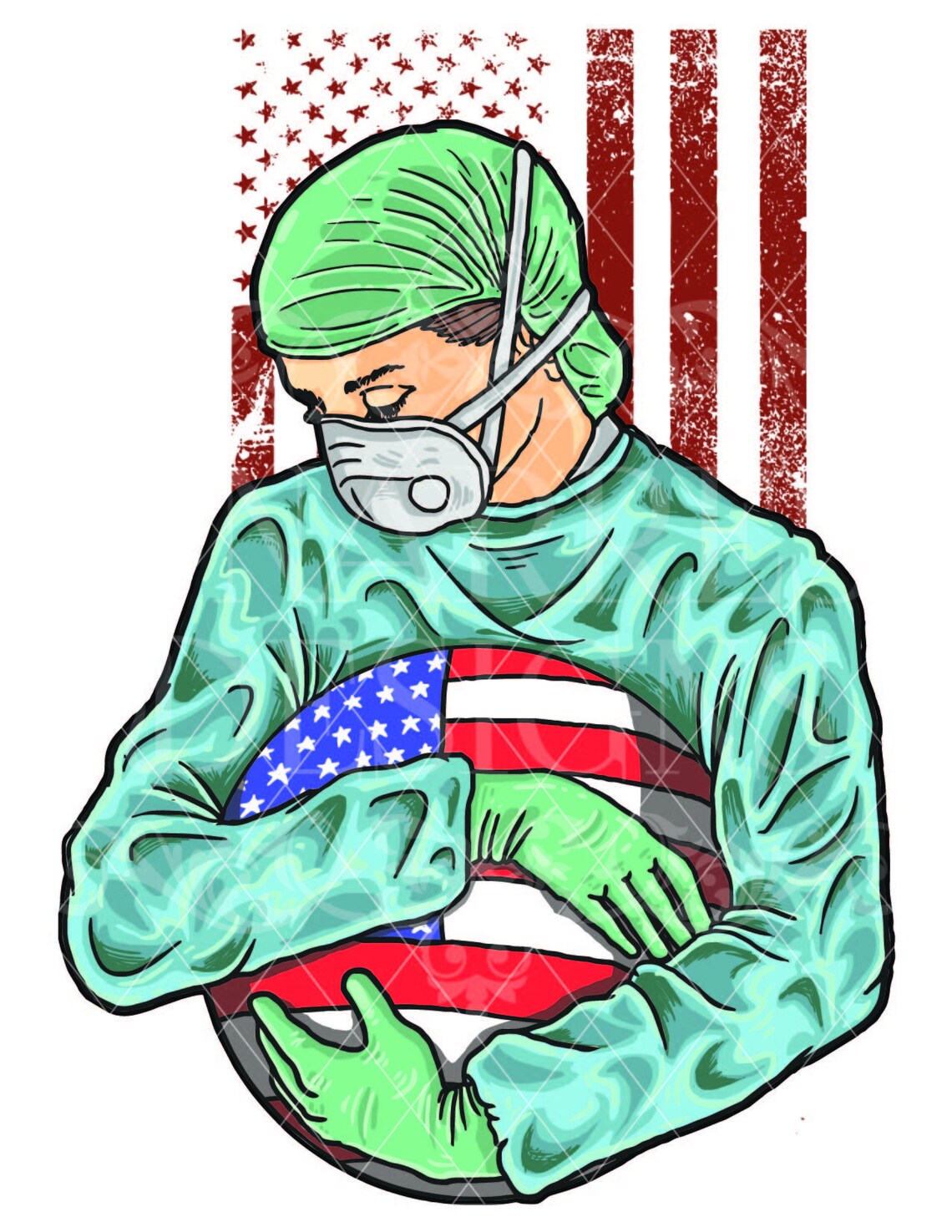 Nurse With United States Flag Digital Graphic Printable Etsy