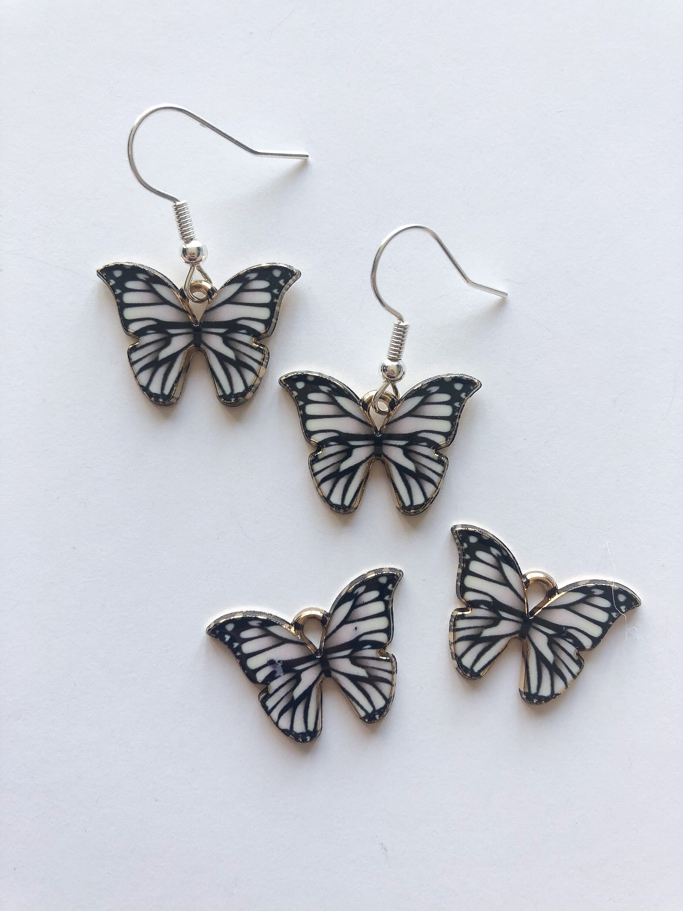 White Butterfly Earrings / Hook Dangle Earrings / Butterfly Etsy