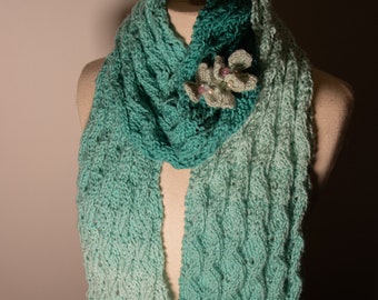 Teal Fringe Scarf with Detachable Flower Clip