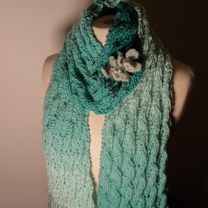 Teal Fringe Scarf with Detachable Flower Clip