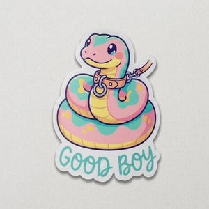 Pastel Coil Snake Sticker, Kawaii Chibi Python Decal, Waterproof Vinyl Laptop Art