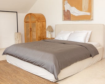 100% Bamboo Duvet Cover Set 3-piece / Silky Soft Breathable Sustainable Hypoallergenic Quilt Cover Queen Full King Cal Charcoal Gray Silver