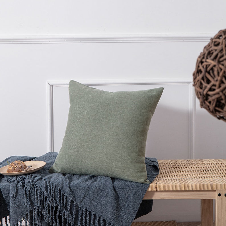 Linen Throw Pillow COVER 20x20'' Sage Green Pillow / Etsy
