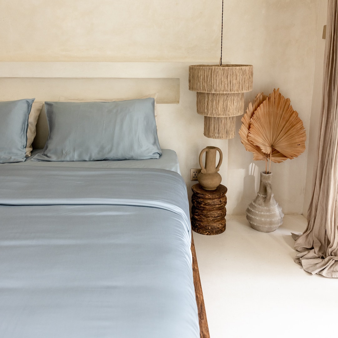 100 Luxury Bamboo Duvet Cover Set Slate Blue Summer Cooling Silky Soft