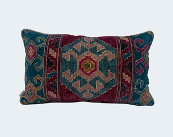 Custom Throw Pillow Covers - Pair of  Lee Jofa / Mulberry Nomad Kilim Stripe Velvet Pillow Covers, 22" x 14"