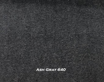 May include: A close-up of a textured, dark gray fabric. The fabric has a slightly rough appearance with visible fibers. The text "ASH GRAY 640" is displayed in white at the bottom of the image.