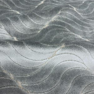 3 yards Wavy Curvilinear Blue Gray Cut Velvet BOHO Upholstery Fabric - AY