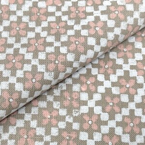 George Spencer Mosaic Blush Pink Floral Block Print Cotton/Linen Fabric - 21 yards available - CT-EJ